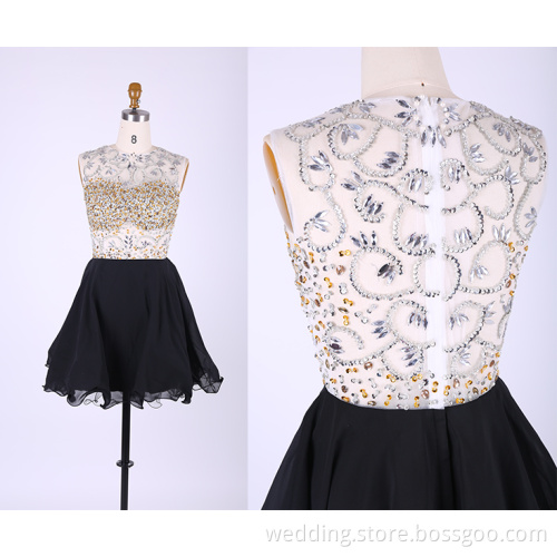 Cheap A-line Chiffon Beading Party Dresses 2015 See through Short Dress